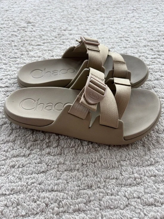 Chaco Taupe Two-Strap Slide Sandals - Picture 3 of 9